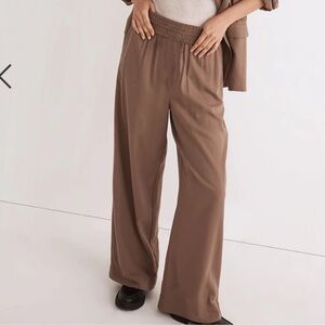 Madewell Wide-Leg Smocked Size XS NWT Pants in Brown Carley Drapeweave Linen